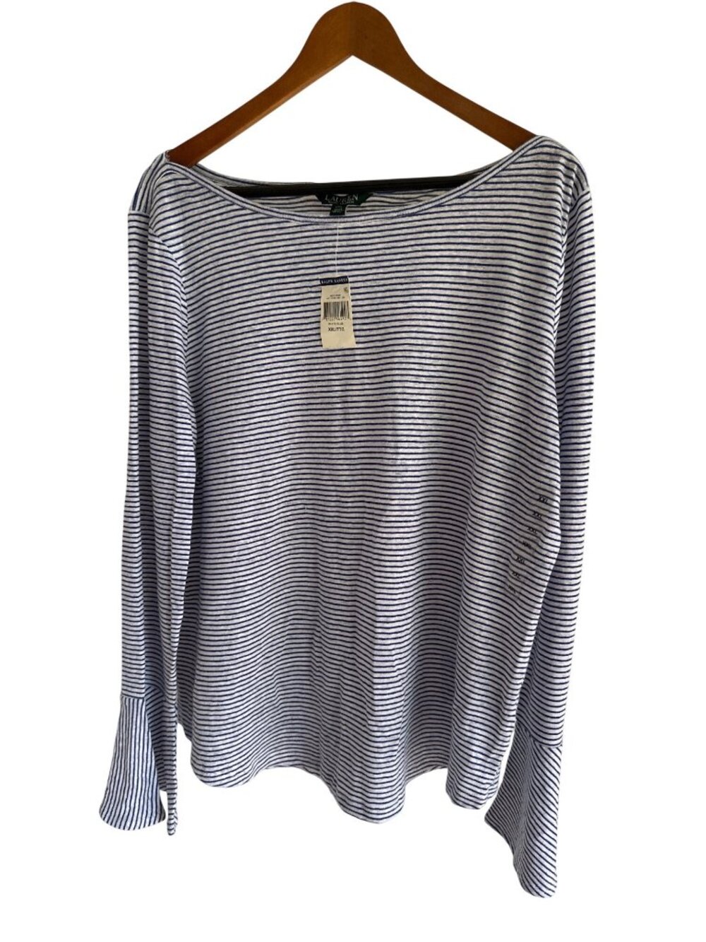 Lauren Ralph Lauren Womens XXL Blue White Stripe Linen Blend Knit Top NWT